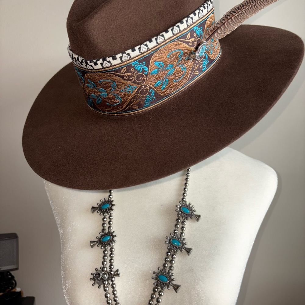 Brown Hat with Feather Accent - Picture 1 of 10